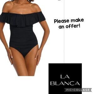La Blanca Women's Island Goddess Off Shoulder Ruffle One Piece Swimsuit